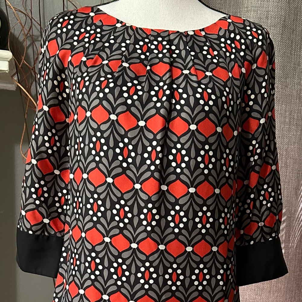 Milly Silk Black and Orange Geometric Dress, Size 2